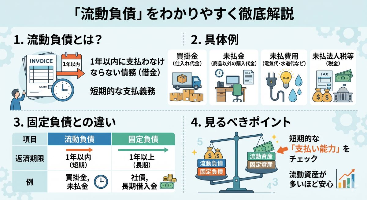 流動負債とは？意味・具体例・固定負債との違い・見るべきポイントまでやさしく徹底解説